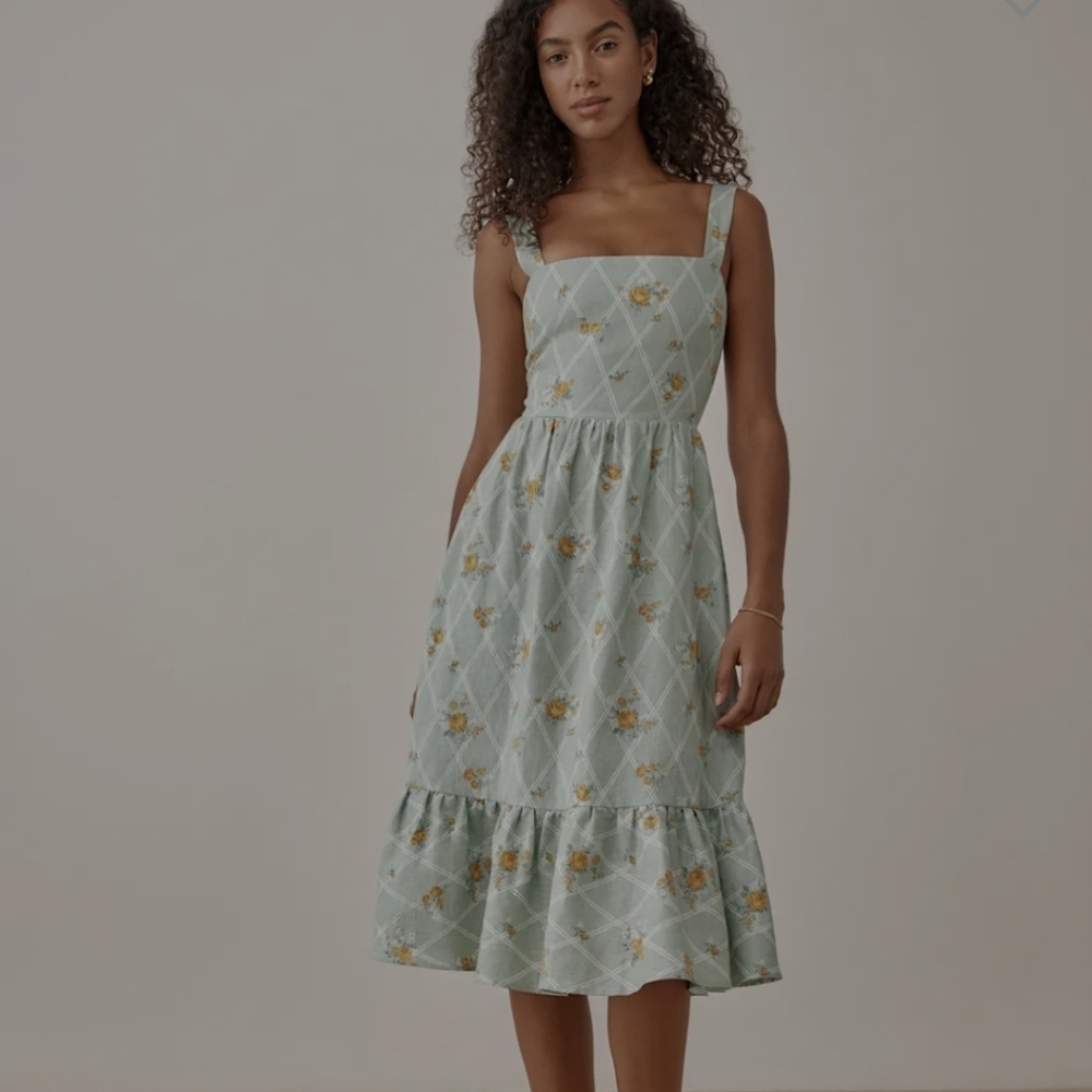 Reformation Manet Linen Midi Dress 0